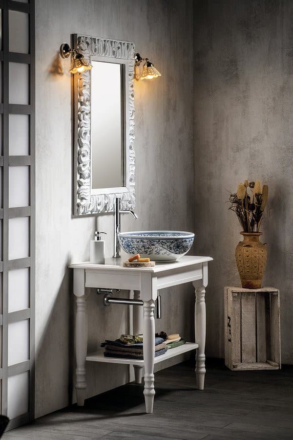 PRIORI umywalka ceramiczna nablatowa Ø 41 cm biały z niebieskim wzorem