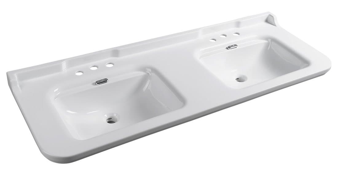 WALDORF umywalka ceramiczna podwójna 150x55cm, z 3 otworami na baterię, biały