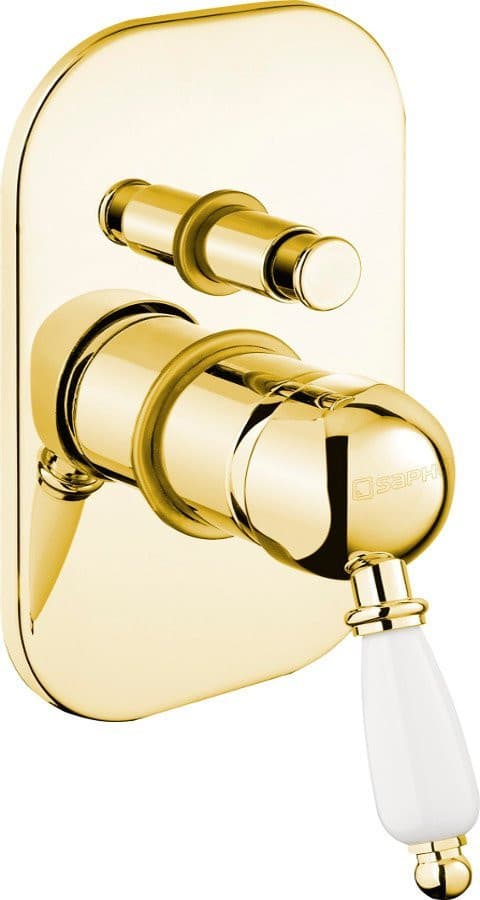 Bateria prysznicowa podtynkowa KIRKÉ WHITE retro 2 funkcyjna biała złota