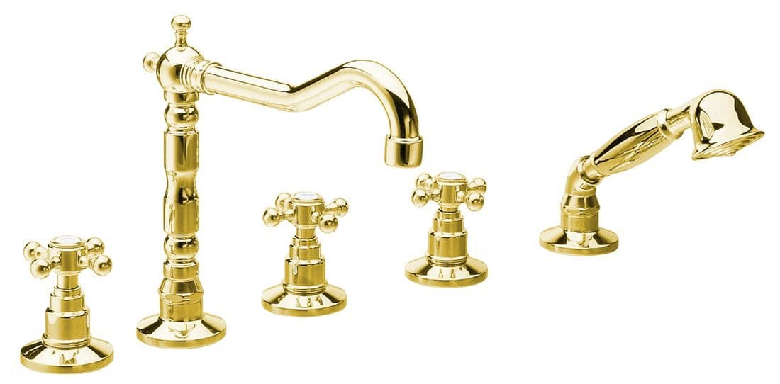 ANTEA pięcioelementowa bateria retro na brzeg wanny, złoty