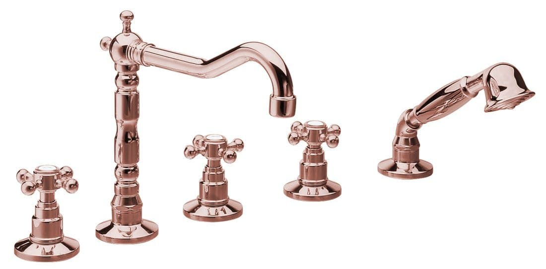 ANTEA bateria na brzeg wanny pięcioelementowa z wylewką retro, różowe złoto