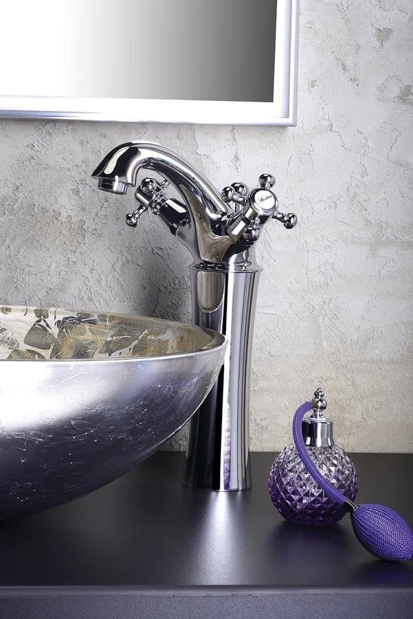 ANTEA wysoka bateria umywalkowa z odpływem, chrom (245mm)