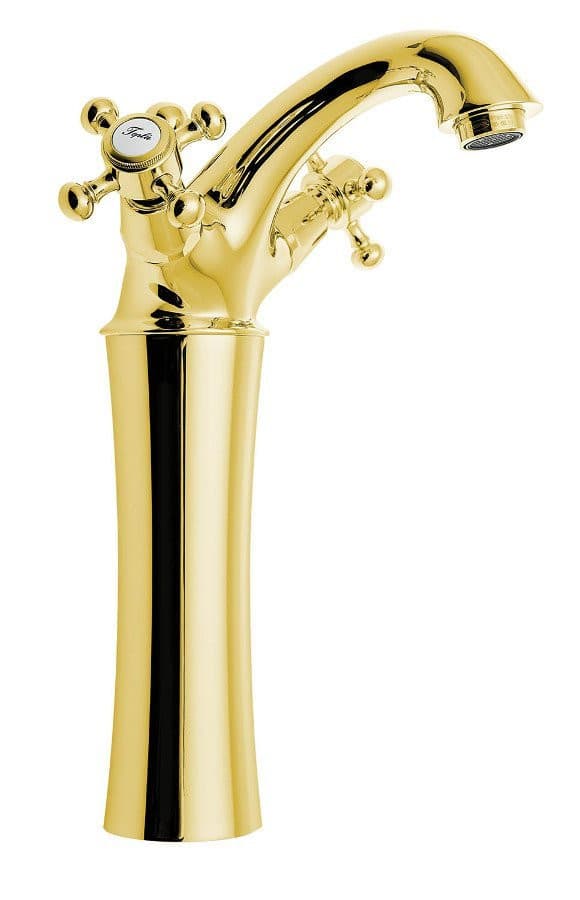 ANTEA wysoka bateria umywalkowa z odpływem, złota 245mm