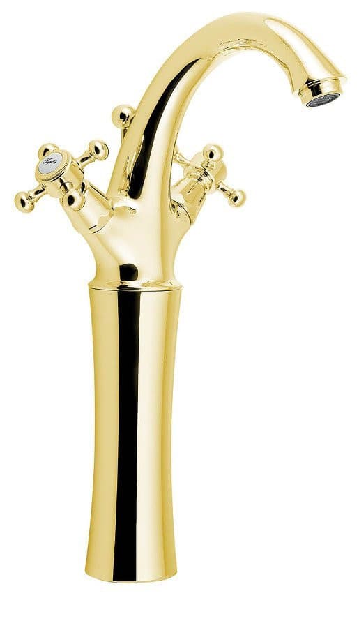 ANTEA wysoka bateria umywalkowa z odpływem, złota, 300 mm