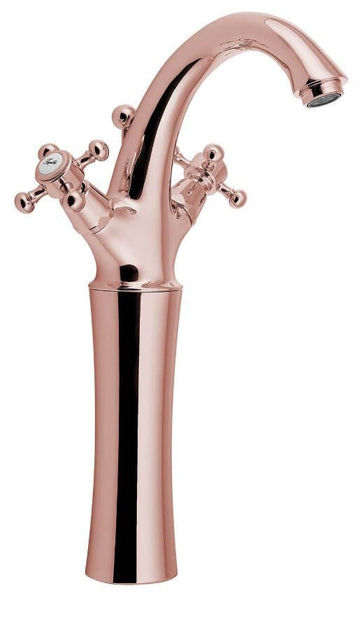 ANTEA wysoka bateria umywalkowa z odpływem, w kolorze różowego złota, wysokość 300mm