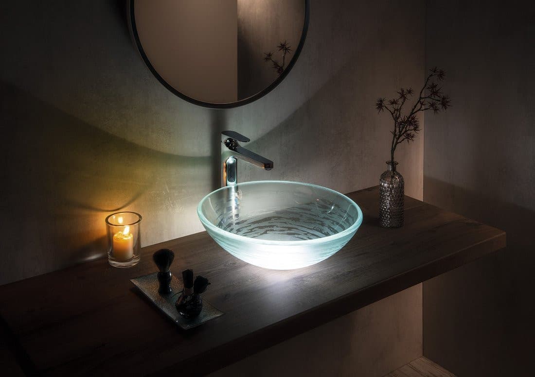 RIPPLE szklana umywalka nablatowa Ø 42 cm przezroczysta tekstura