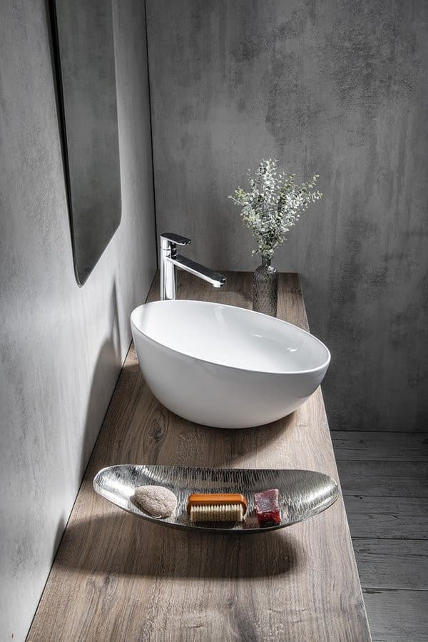 DOME OBLIQUO wysoka umywalka ceramiczna nablatowa, Ø 44,5 cm, biały