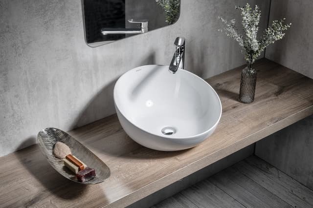 DOME OBLIQUO wysoka umywalka ceramiczna nablatowa, Ø 44,5 cm, biały