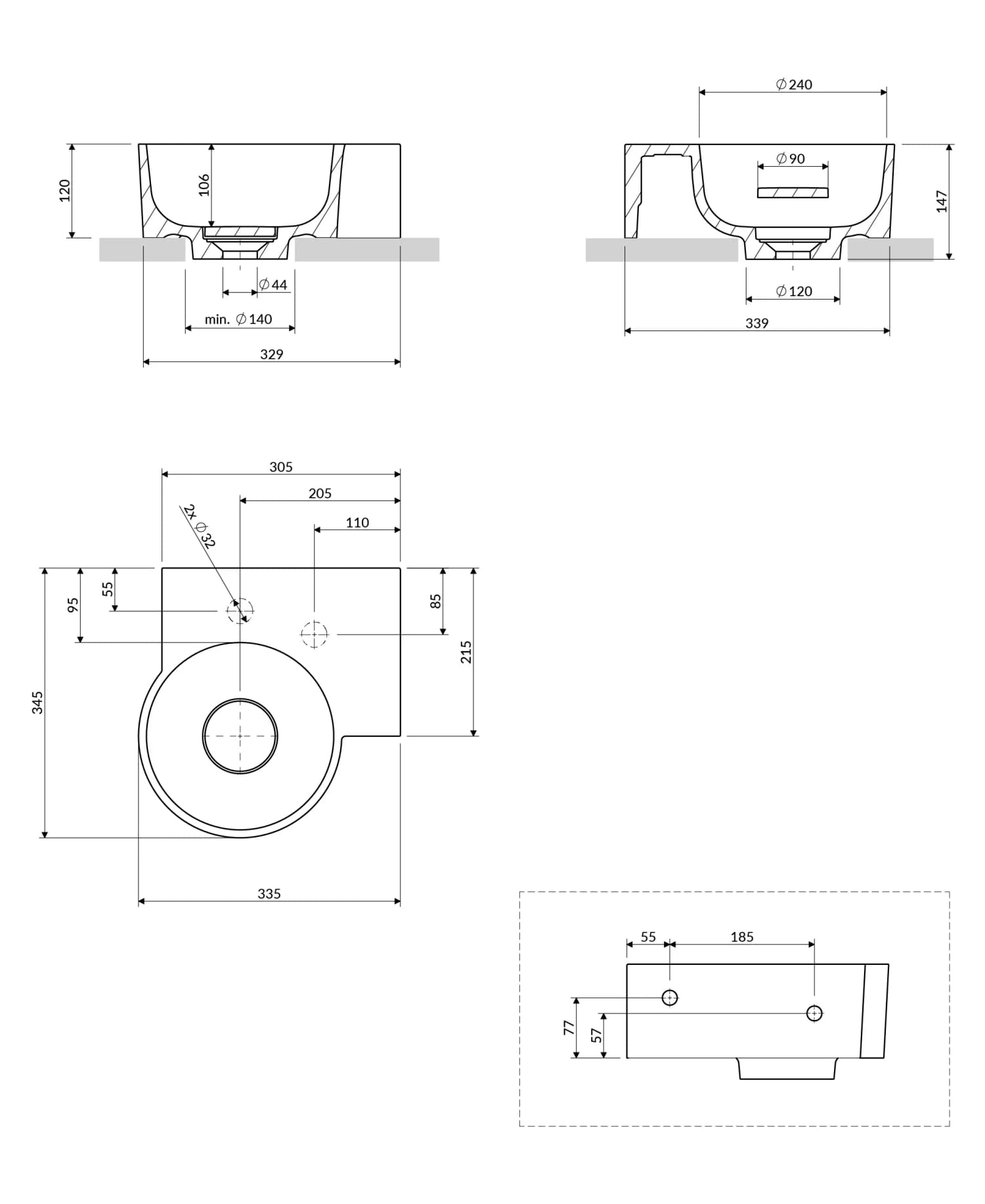 OVO335UWPTE Rysunek techniczny